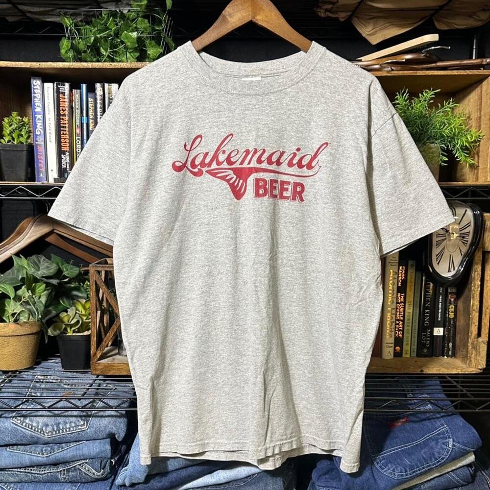 Vintage Y2K Lakemaid Beer Tee Gray and Red Alcohol Shirt Mens Large